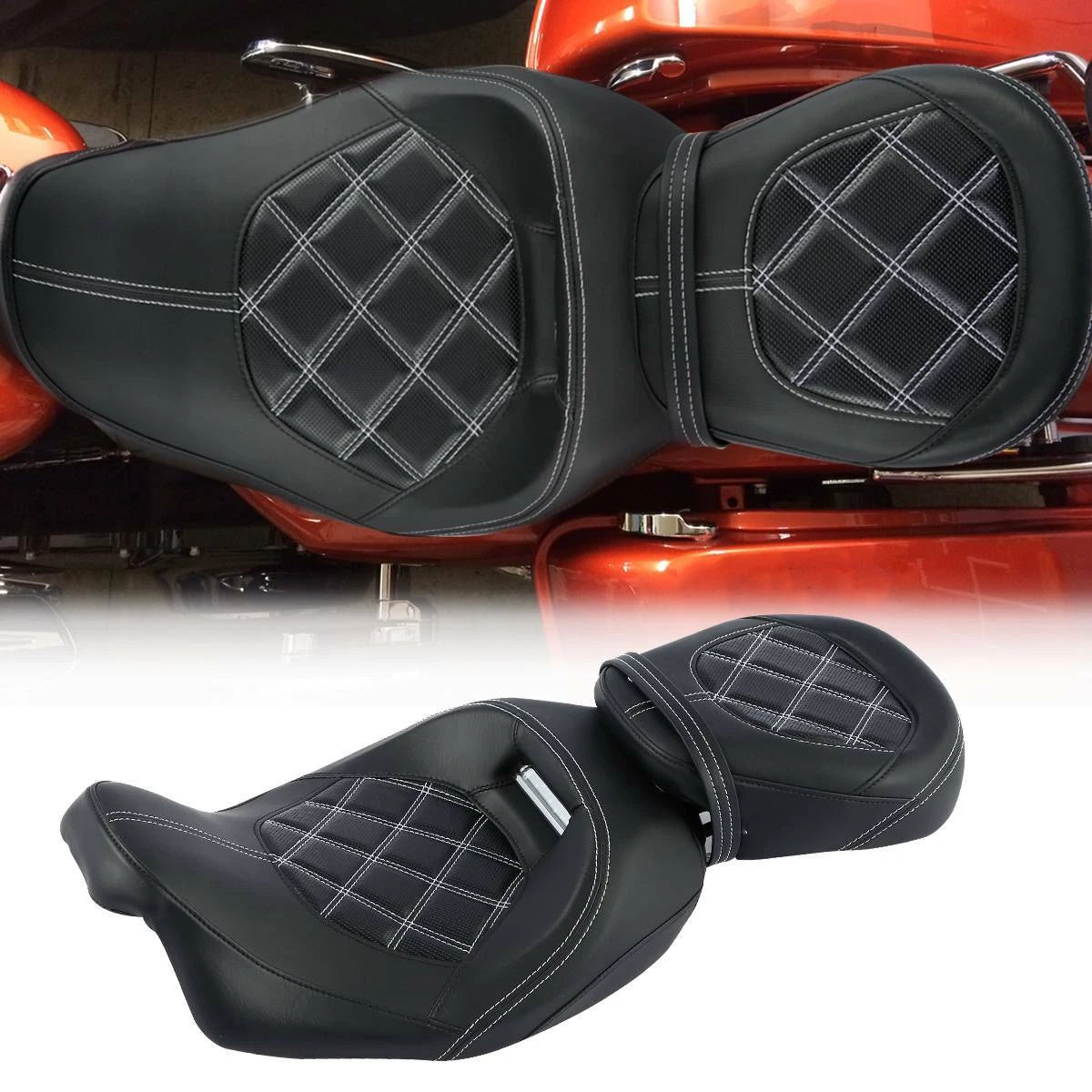 Set of 2 White Stitching Seats for Harley Electra Glide (2009–2023)