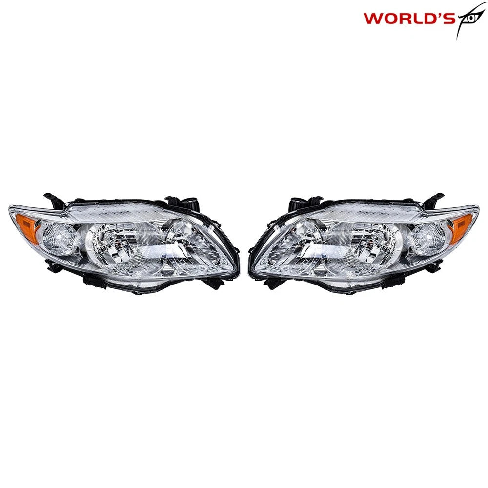 Set of 2 Halogen Chrome Amber Headlights for Toyota Corolla (2009–2010)