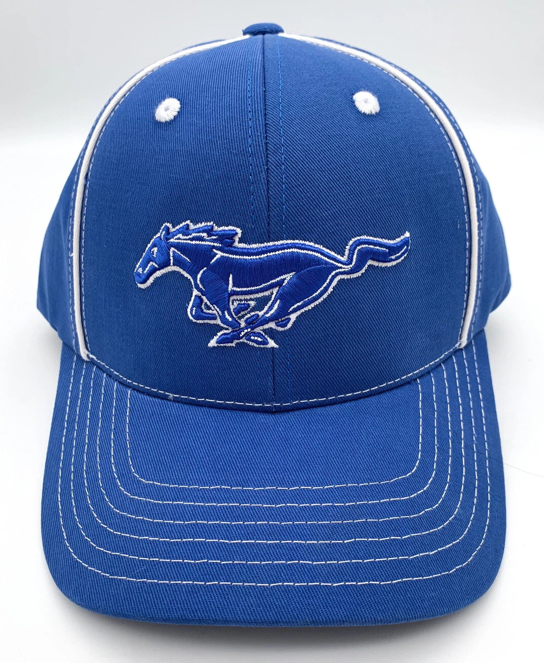 Licensed Ford Mustang Hat Blue Running Pony Logo with White Stitching (2005–2015)