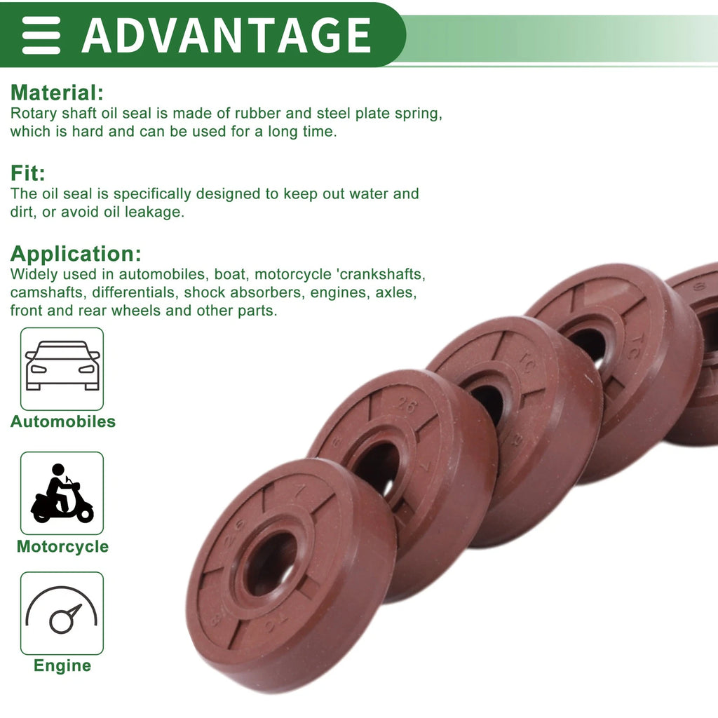 Set of 5 Oil Seal Ring 8x26x7mm for Rotary Shaft (Fluorine Rubber)