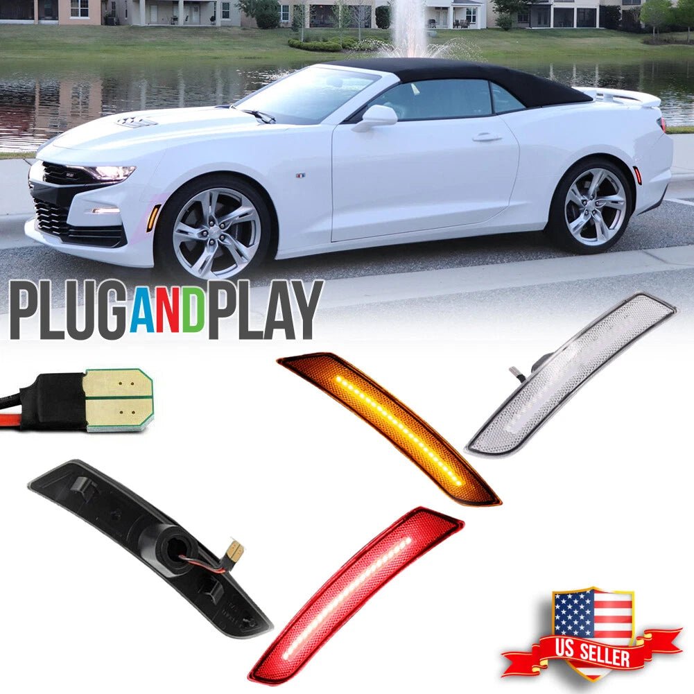Set of 2 Clear Amber & Red LED Side Marker Lights for Chevrolet Camaro (2016–2023)