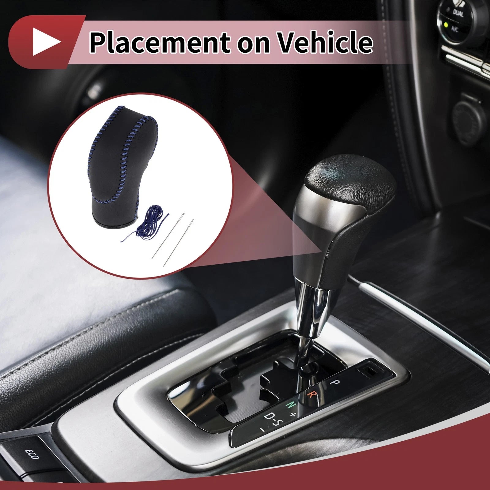1Pc Gear Shift Knob Cover for Ford Fusion (2013–2016) Black Blue Faux Leather