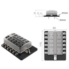 LED 12 Way Fuse Holder for 12V 32V Cars Trucks Boats Vans RVs