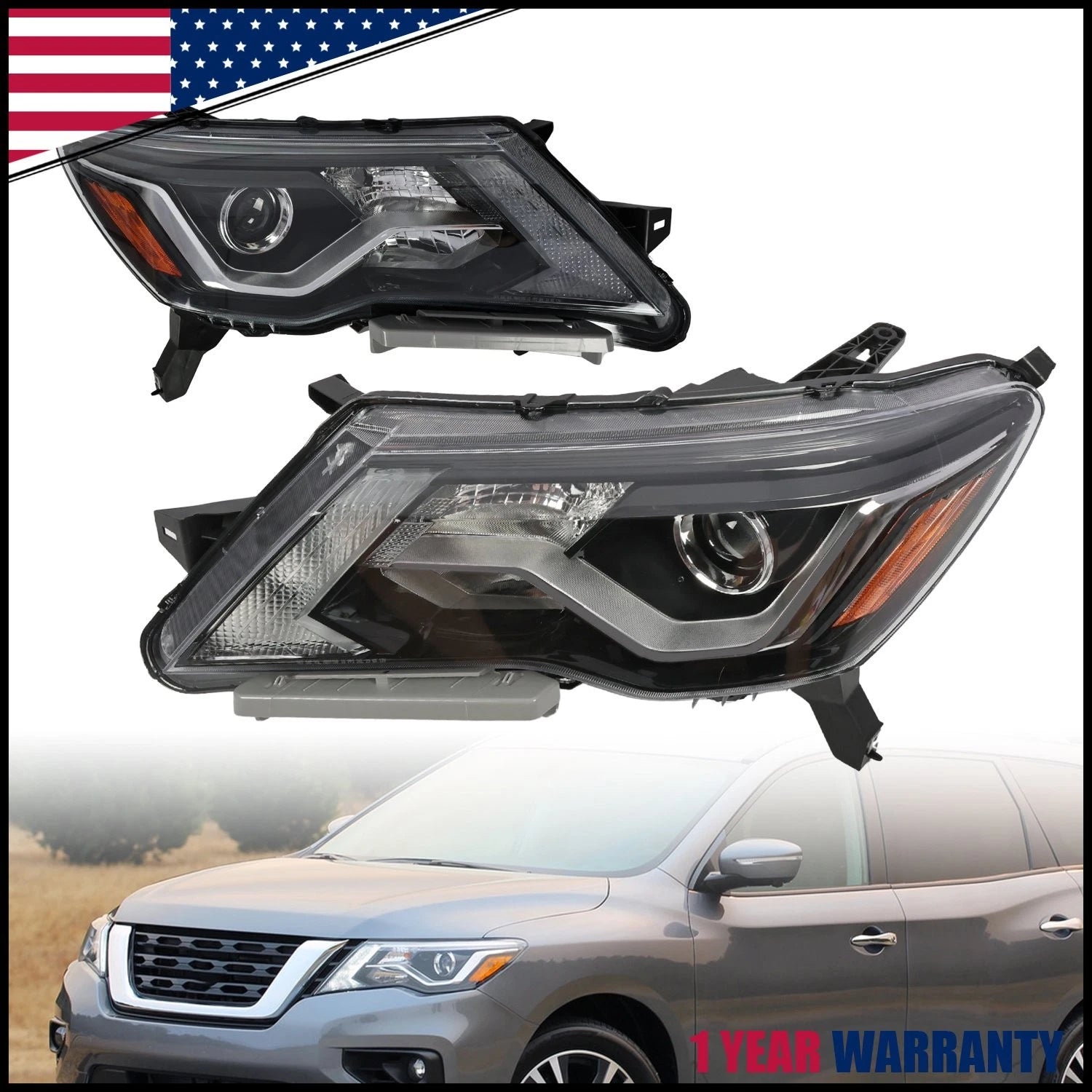 Halogen LED DRL Headlights for Nissan Pathfinder (2017–2020) Left+Right
