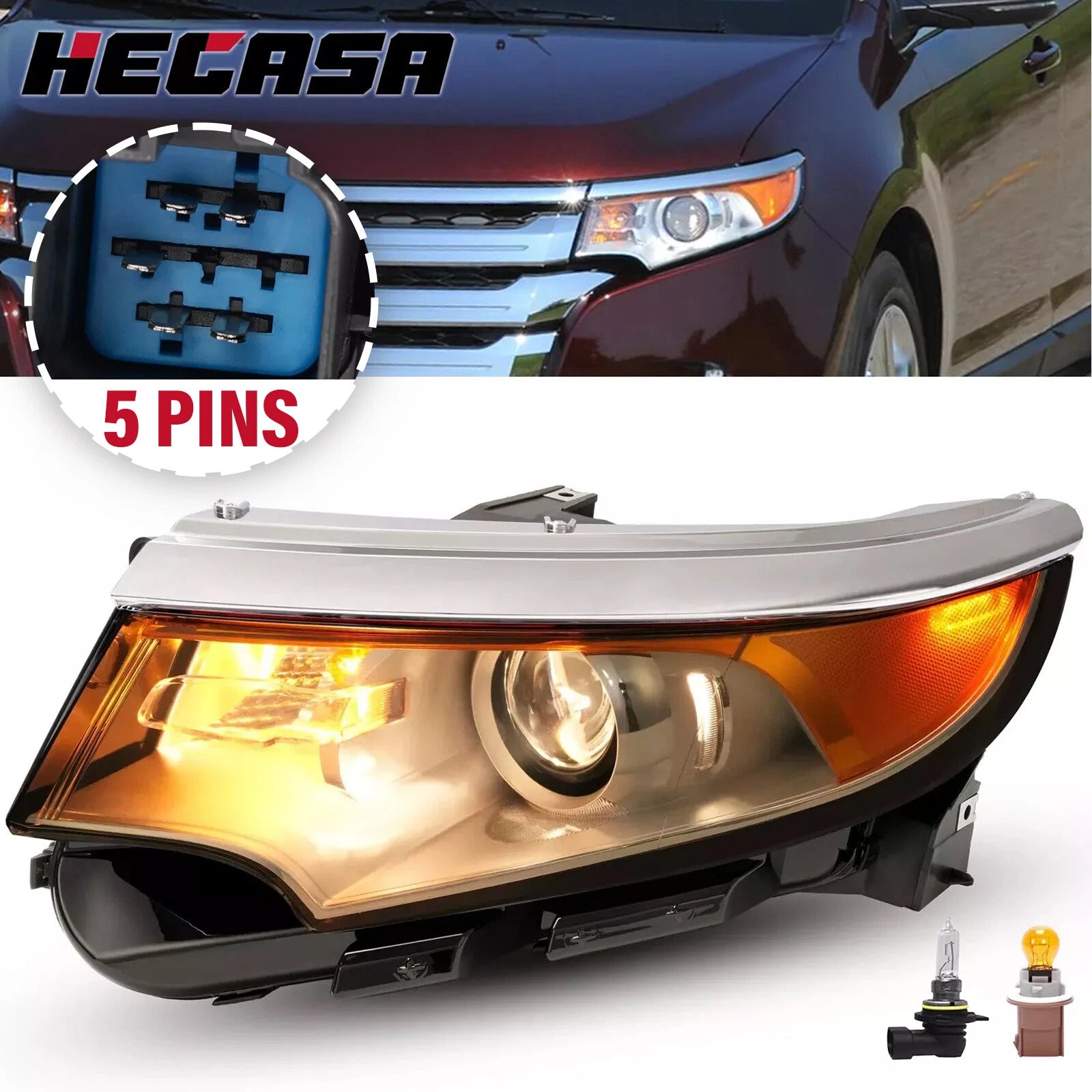 Projector Headlight Assembly for Ford Edge (2011–2014) Halogen Driver Side
