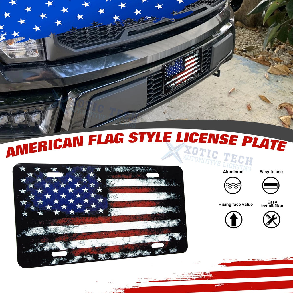 Distressed American Flag Front License Plate Valve Stem Cap Cover Universal Red for Universal (2010-2025)