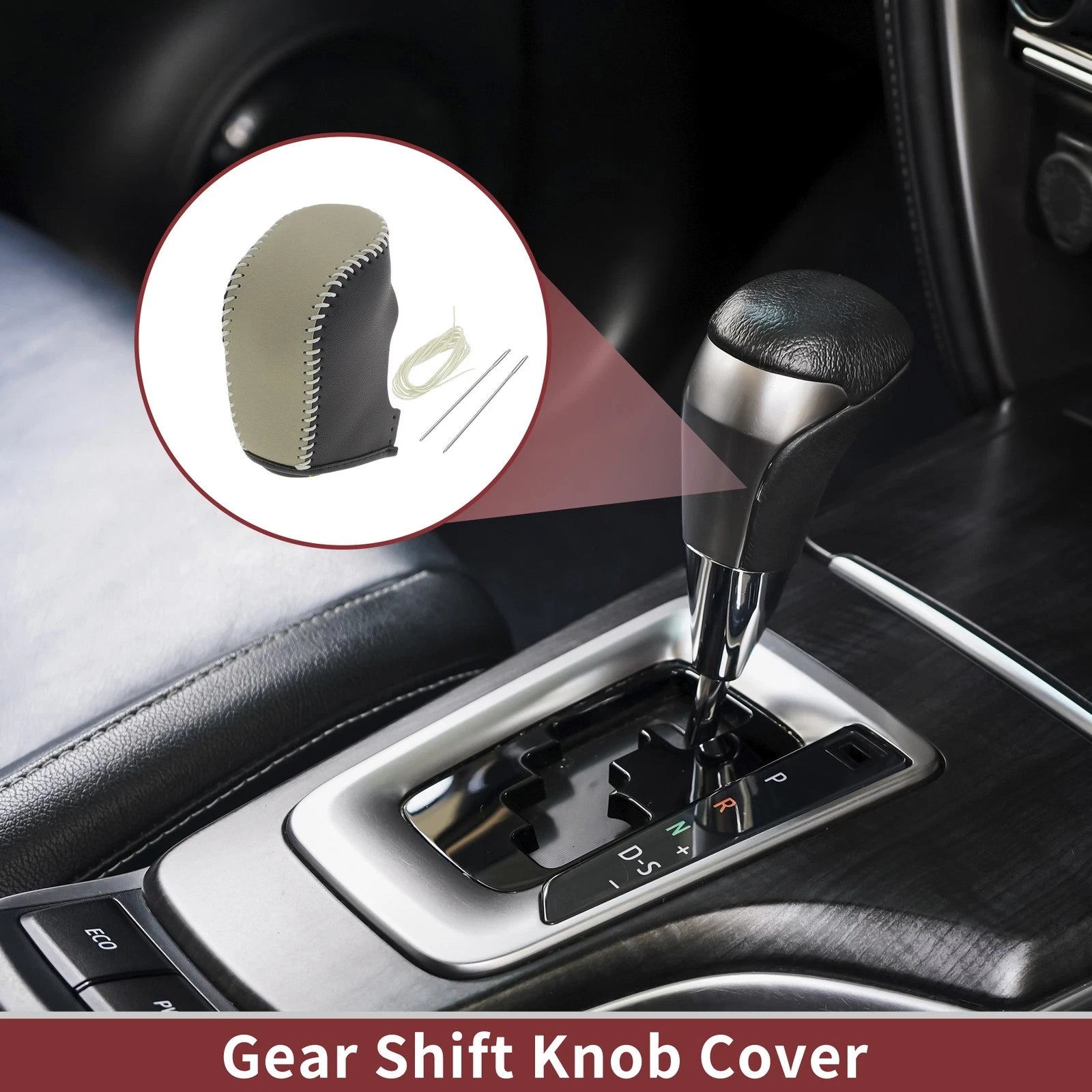 1Pc Gear Shift Knob Cover for Hyundai Sonata (2011–2014) Black Beige Faux Leather