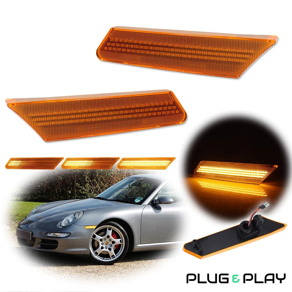 Amber Yellow LED Sequential Side Marker Lights for Porsche 911, Boxster