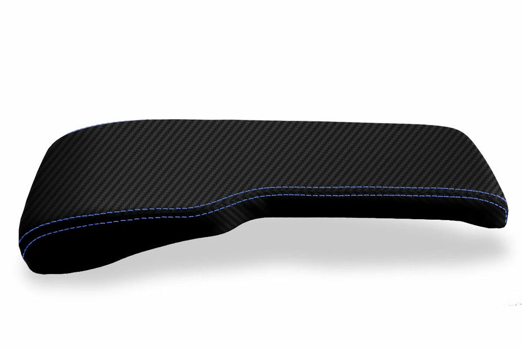 Console Lid Bench Seat Cover for Toyota Tacoma (2001–2004) Carbon Fiber Blue Stitch