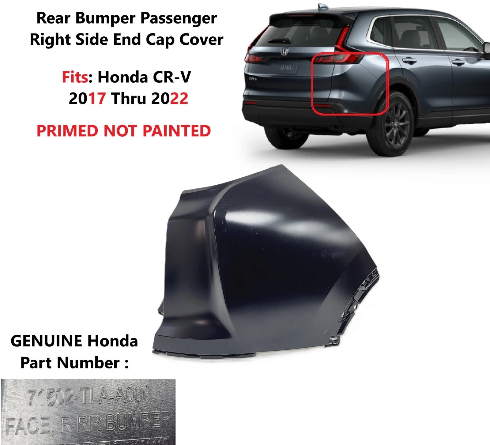 Rear Bumper Right Side End Cap Cover for Honda CR-V (2017–2022) 71502TLAA00