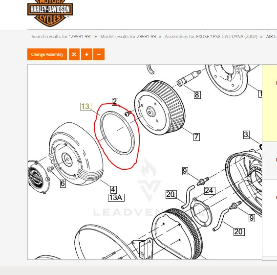 Genuine Harley Air Cleaner Service Gasket for CVO Dyna (2007–2008) 29591-99