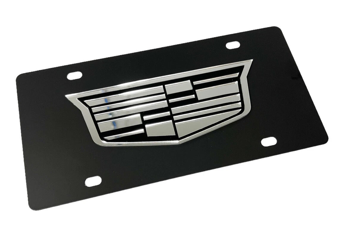Vanity License Plate Black Stainless with Chrome Cadillac Logo for Cadillac (2009–2019)