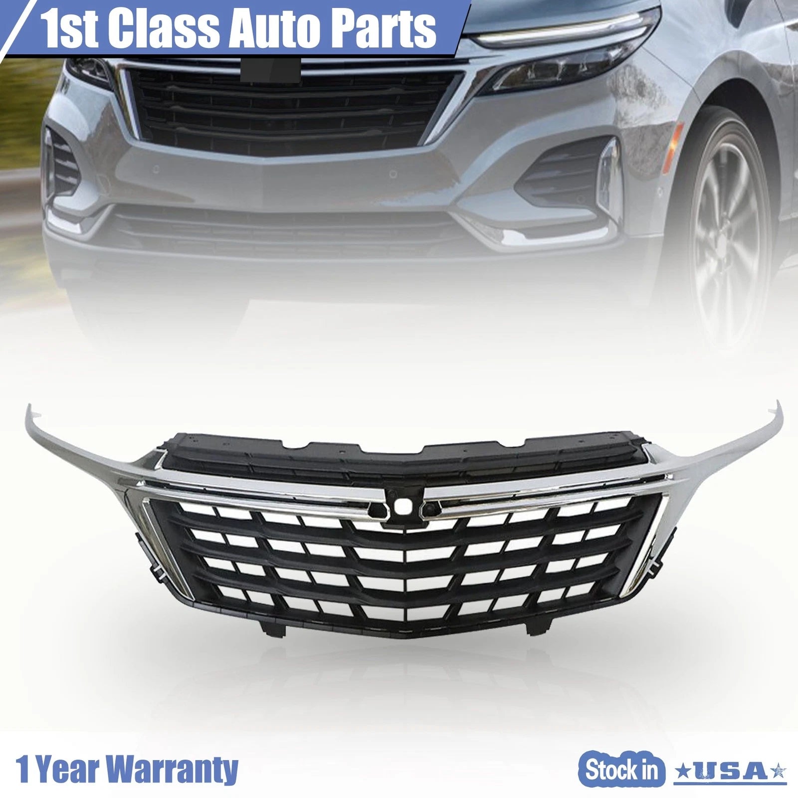 Black Front Bumper Upper Grille Chrome Trim for Chevy Equinox (2022–2023)