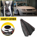 Gear Shift Knob Boot Cover for - Black PVC Leather, Red Stitch