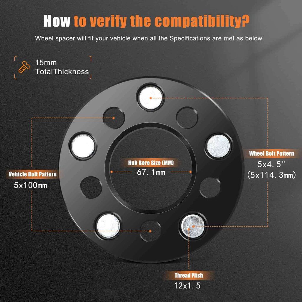 Set of 4 Wheel Adapters 15mm 5x100 to 5x114.3 for Toyota Corolla (2003–2023)