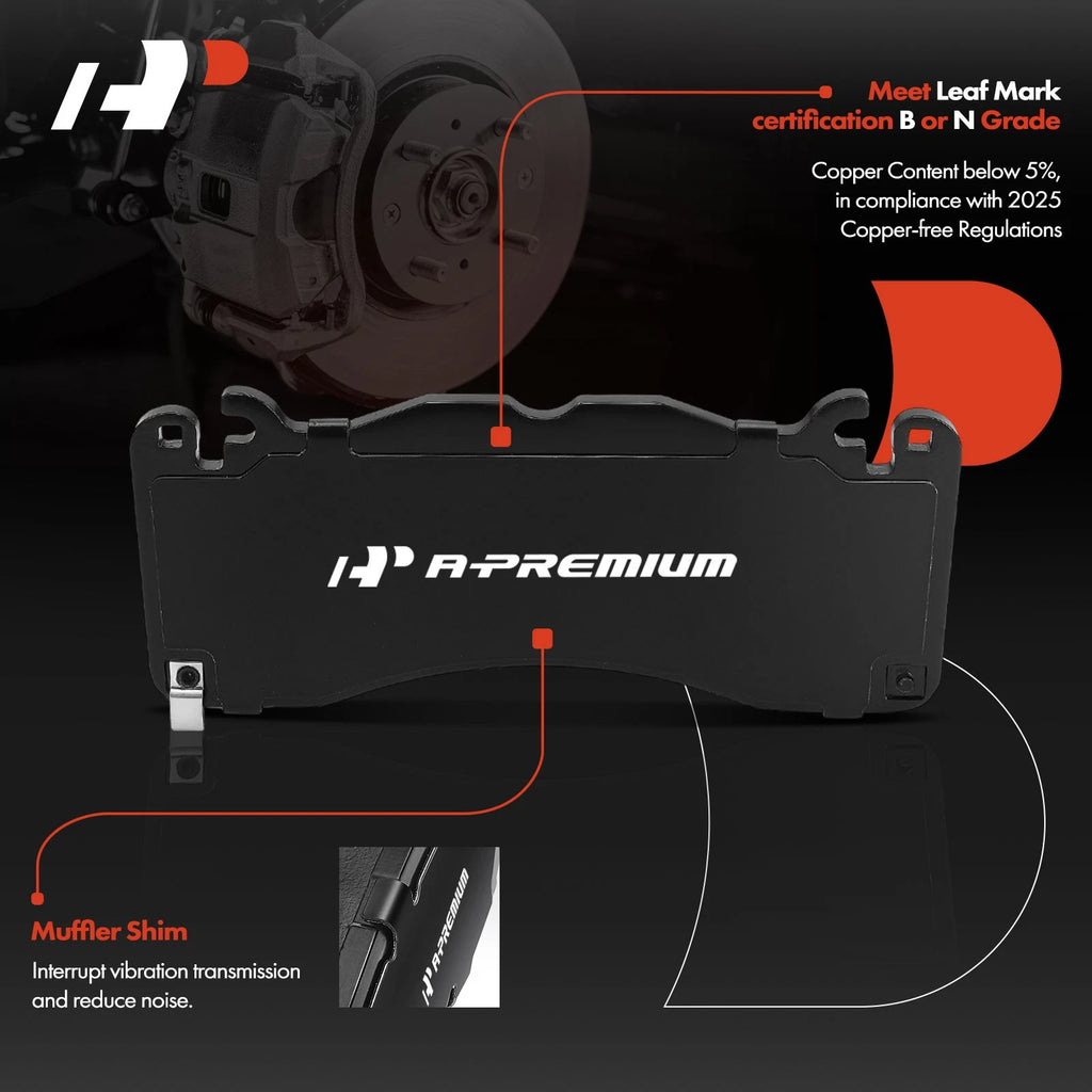 4X Front Ceramic Brake Pads for Ford Mustang (2015–2022) Convertible Coupe