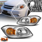 Set of 2 Chrome Housing Amber Side Headlight/Lamp for Chevy Cobalt (2005–2010)