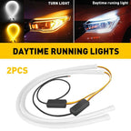 2X White Amber Tube LED Strip Daytime Running DRL Light for Universal