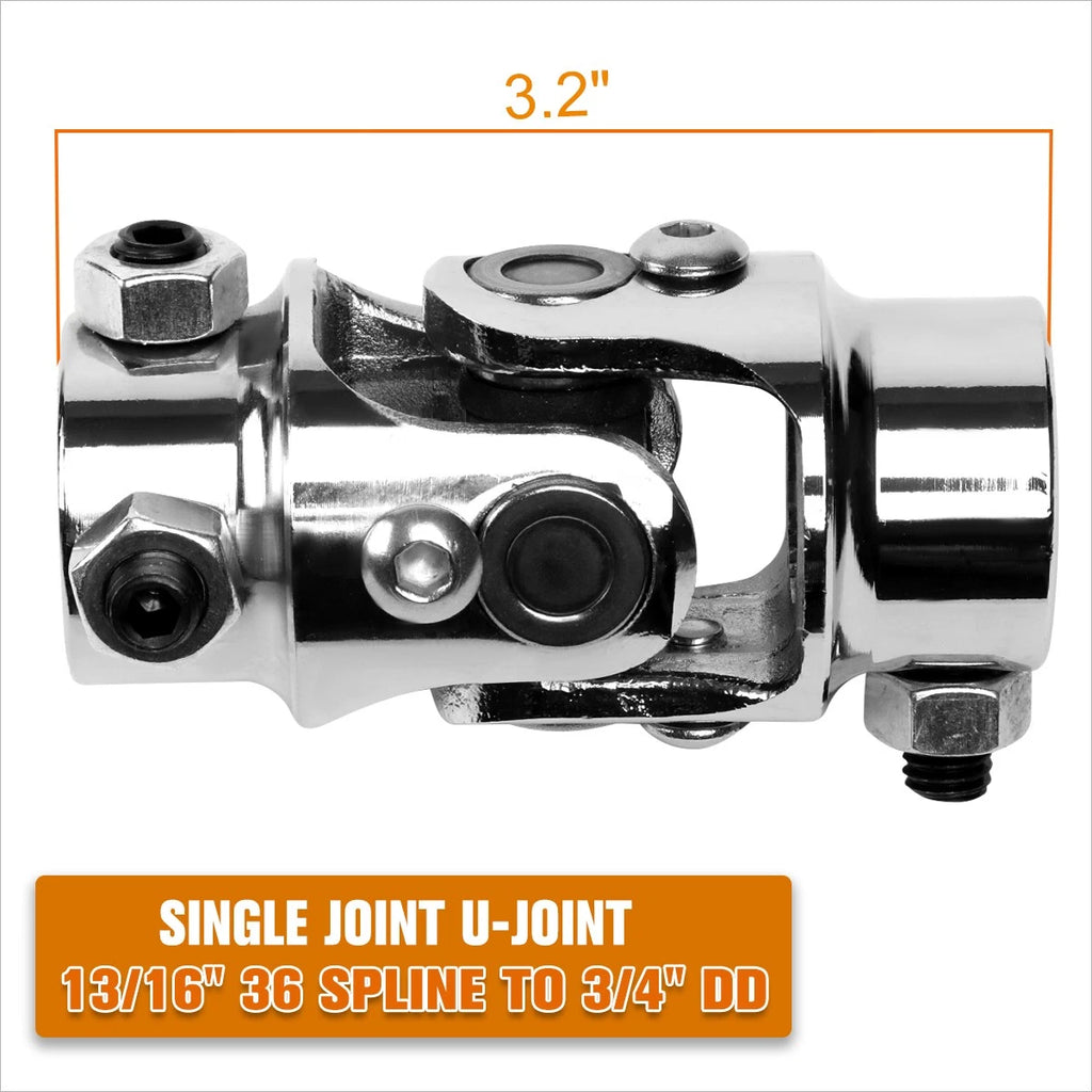 36 Spline to 3/4" DD Stainless Steel Lock-Nut Steering U-Joint Universal