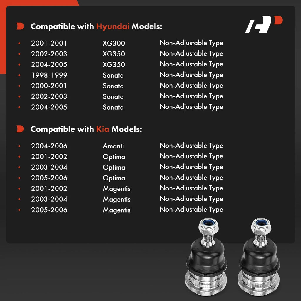 2X Front Upper Ball Joints for Hyundai Sonata, Kia Optima (1998–2006)