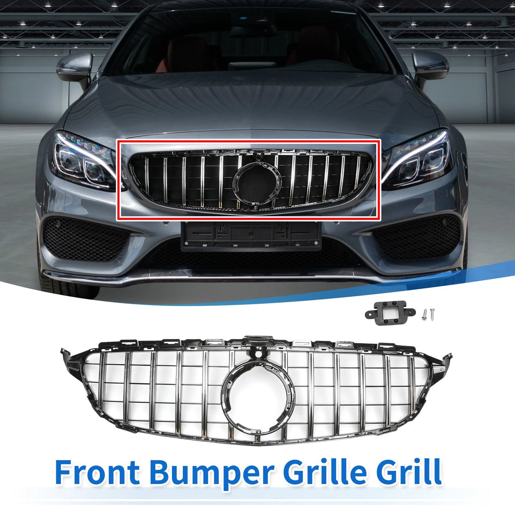 Front Upper Bumper Grille for Mercedes-Benz C180 (Chrome, Silver, Black)