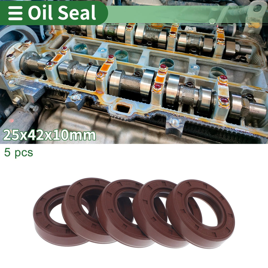 Set of 5 Oil Seal Rotary Shaft Seal FKM Rubber 25x42x10mm