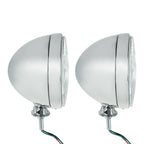 7 Inch Chrome Dietz Style Headlight Pair with Flat H4 Bulb for 12V (—)