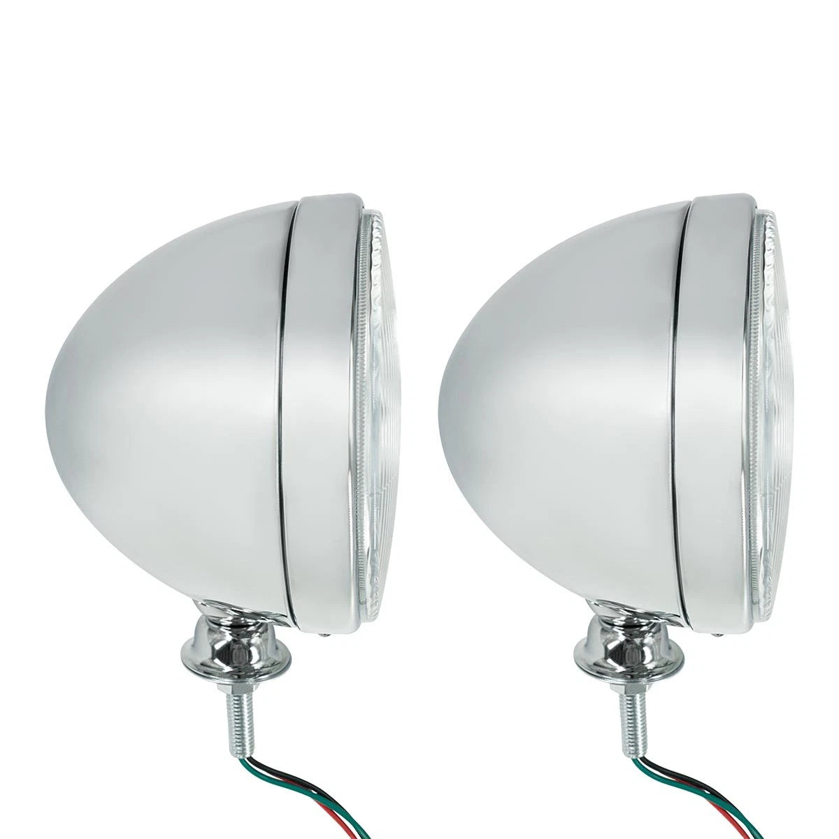 7 Inch Chrome Dietz Style Headlight Pair with Flat H4 Bulb for 12V (—)