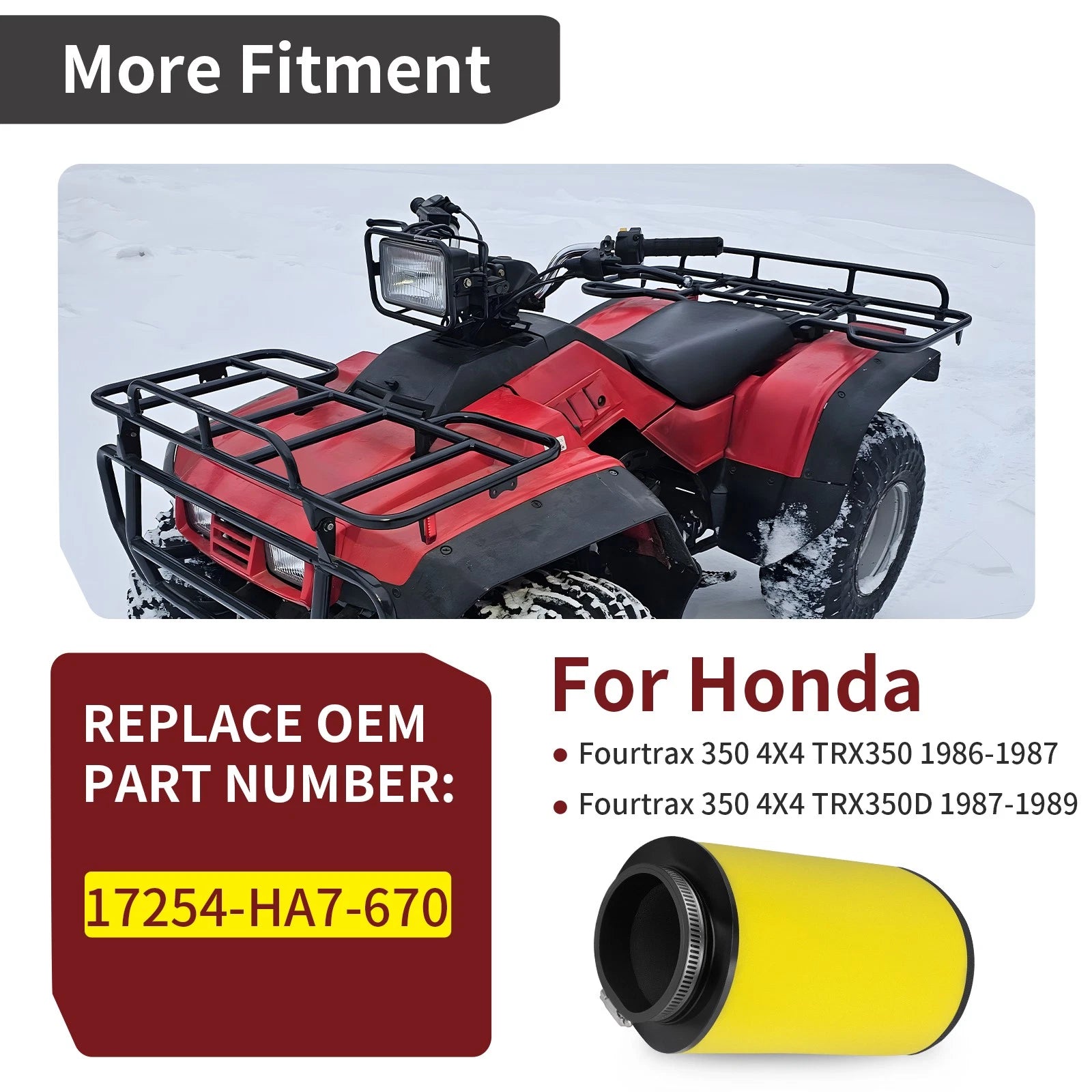 Air Filter Cleaner for Honda Fourtrax 350 TRX350D TRX350 (1986-1989)