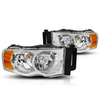 Chrome Housing Headlight Amber Corner Signal Lamps for Dodge Ram 1500-3500 (2002–2005)