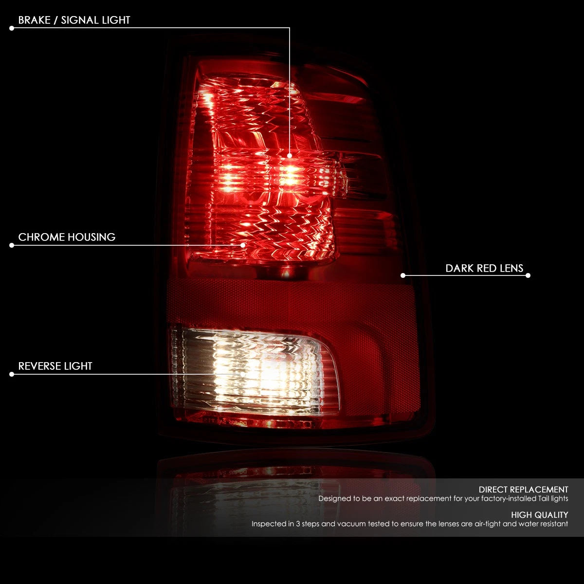 Tail Lights for Ram 1500/2500/3500 (2009–2024) Dark Red w/Bulbs