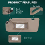Sun Visor for Nissan Murano (2006–2008) Beige Left Driver Side W/Lamp 96401-CC22B