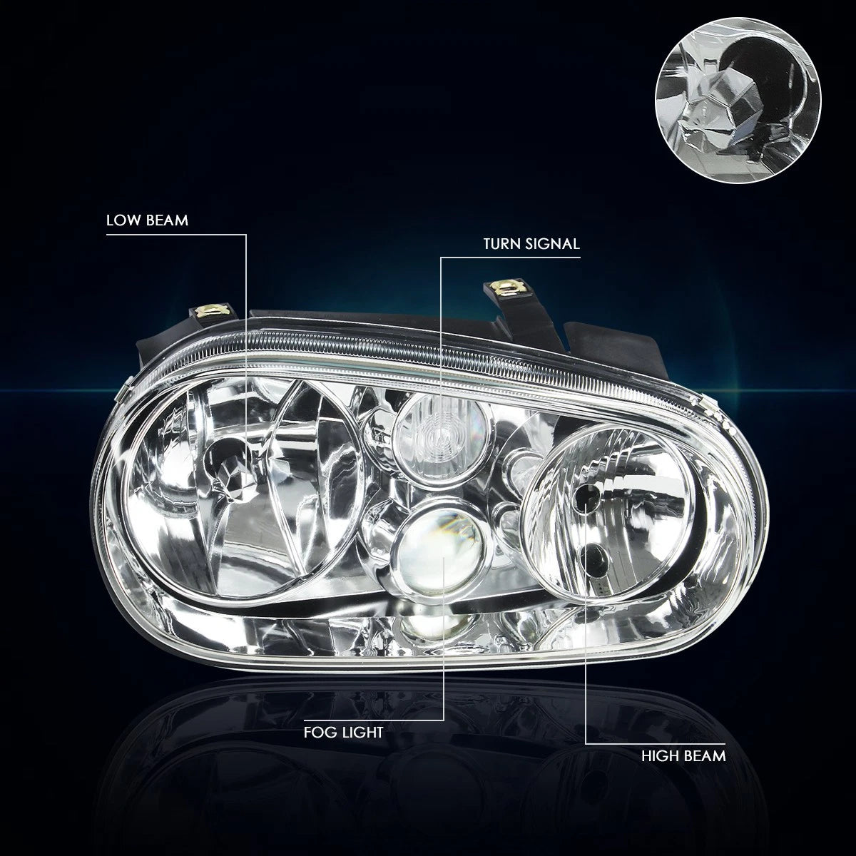 Chrome Housing Headlight with Projector Fog Lamp for Volkswagen Golf/Cabrio (1999–2006)
