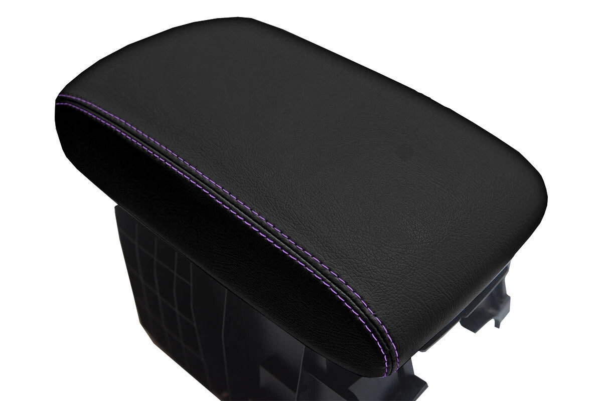 Leather Console Lid Armrest Cover for Subaru Tribeca (2006–2014) Purple Stitch