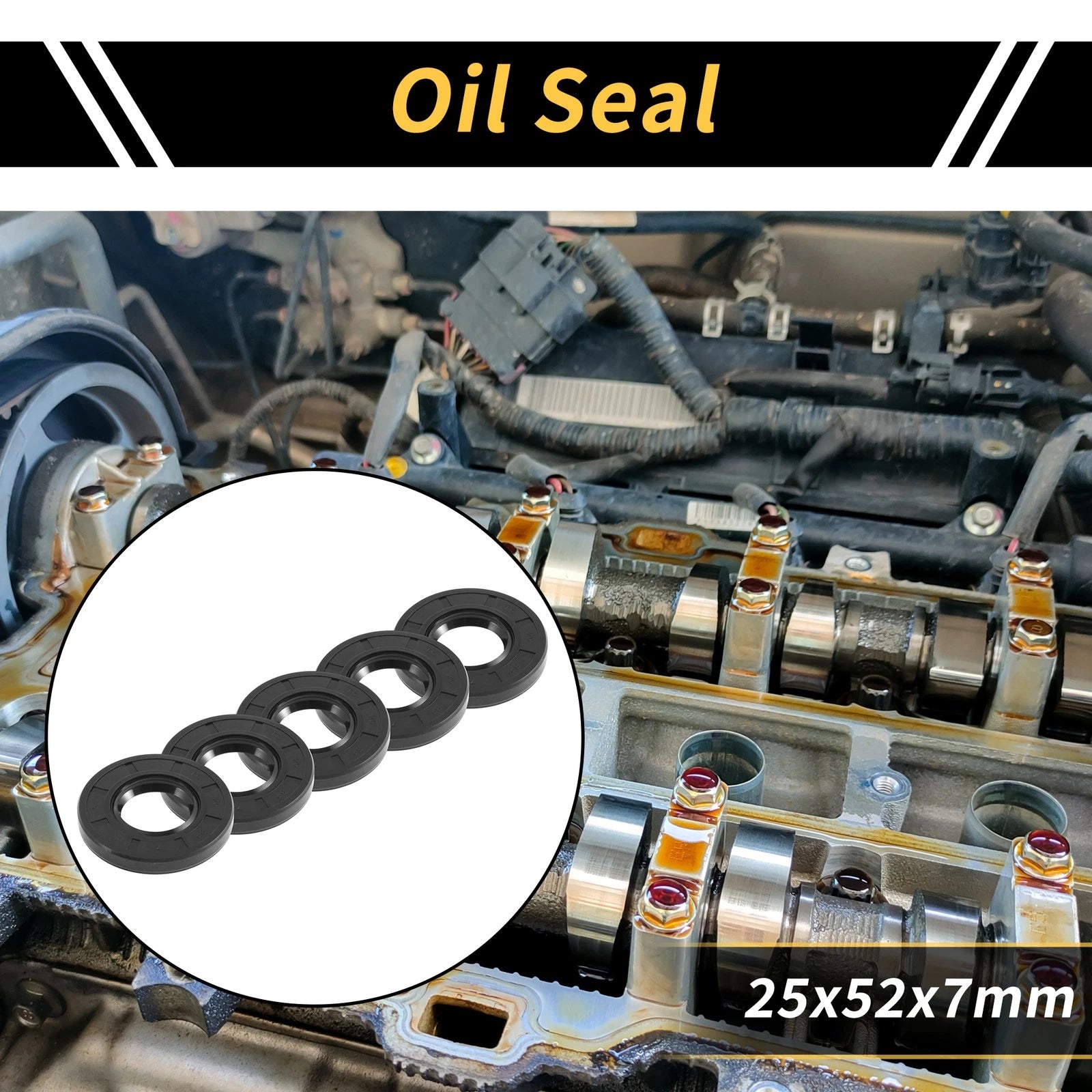 Set of 5 Oil Seal Rotary Shaft Seal NBR Rubber 25x52x7mm