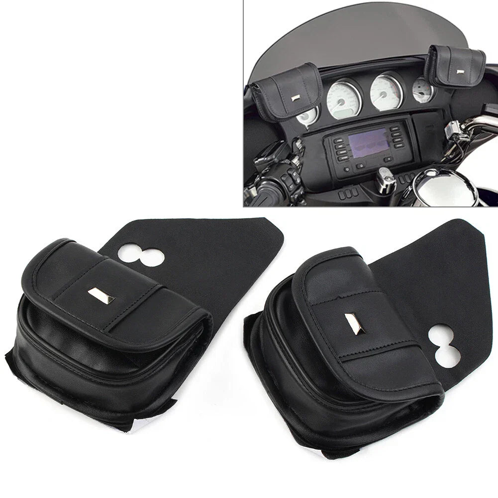 Black Dual Pouches Windshield Bags for Harley Touring Street Glide Special (2014-2023)