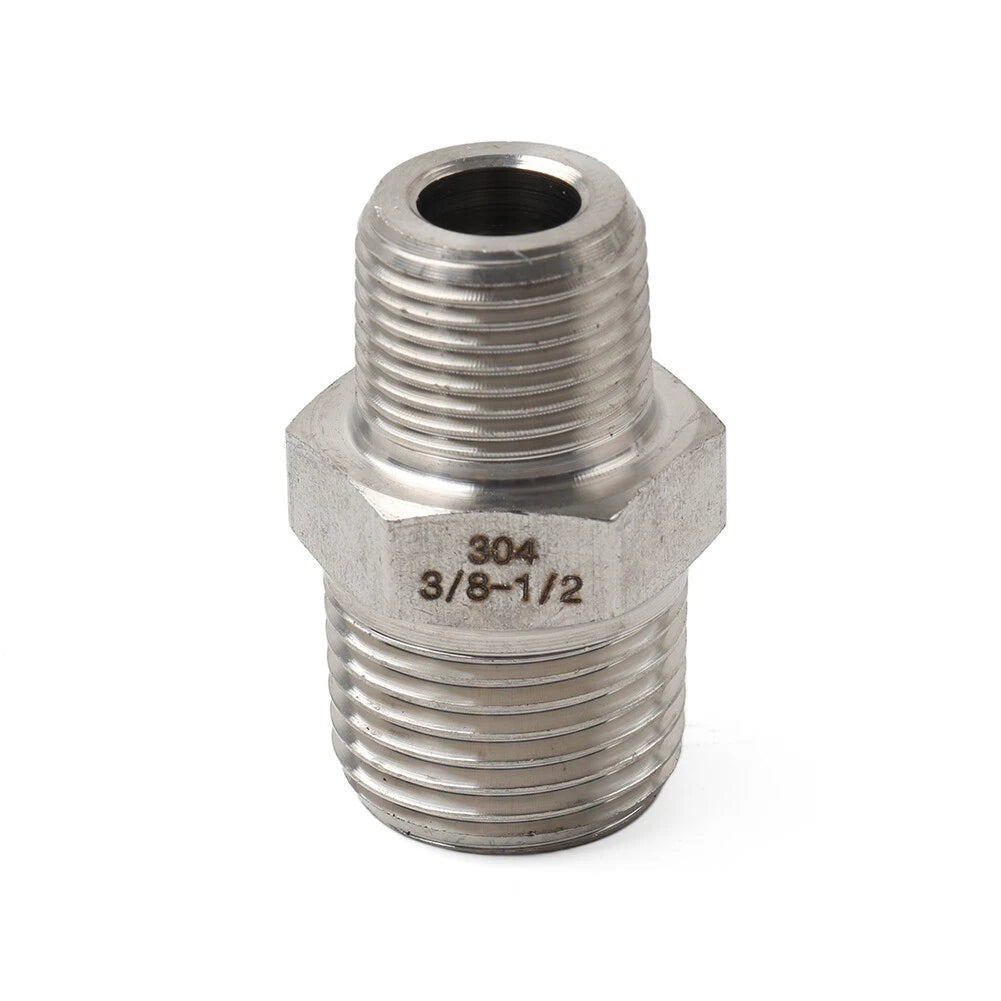 3/8" BSPP Male to 1/2" NPT Male 304 Stainless Hex Nipple Pipe Fitting
