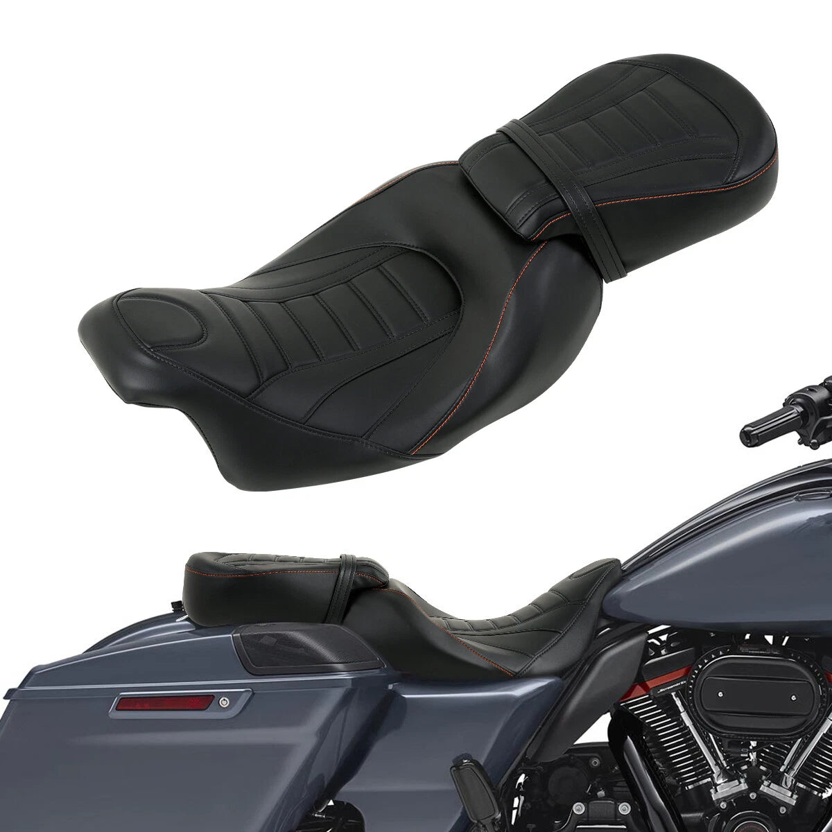 Driver Passenger Seat for Harley Touring Road King Glide (2009–2023) 10 Black
