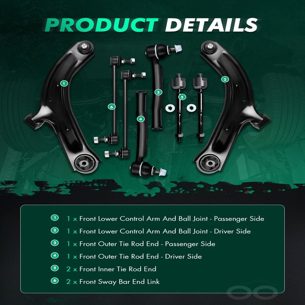 Front Control Arm Sway Bar Link Tie Rod End Kit for Nissan Cube Versa (2007–2013)