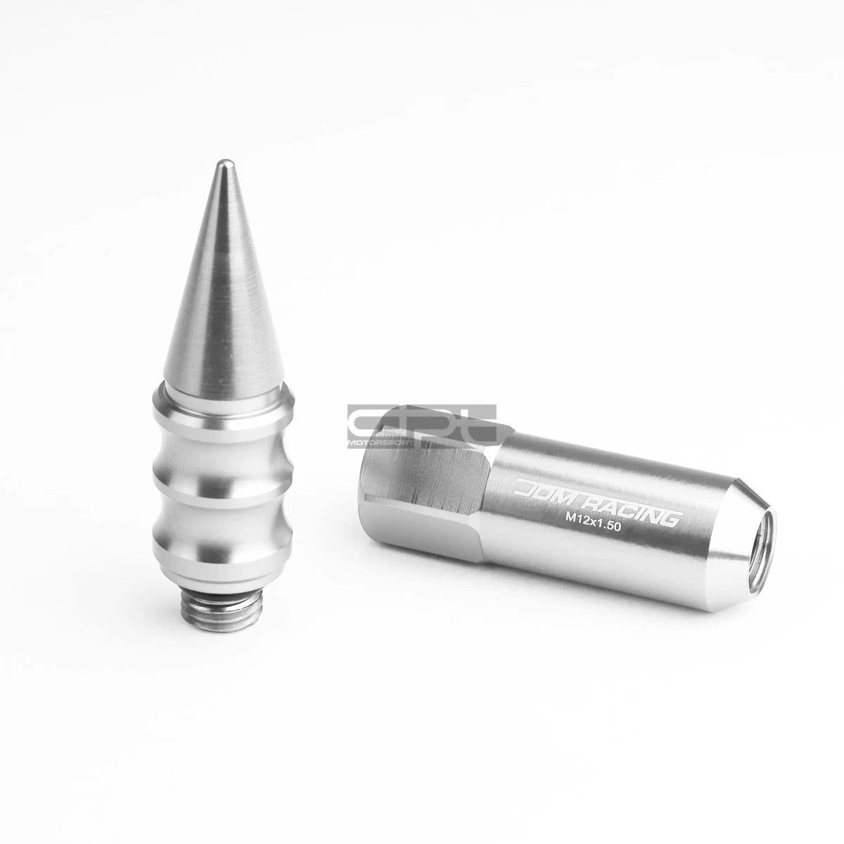 20X M12X1.5 107MM Tall 20MM OD Silver Aluminum Spike Cap Lug Nuts + Adapter
