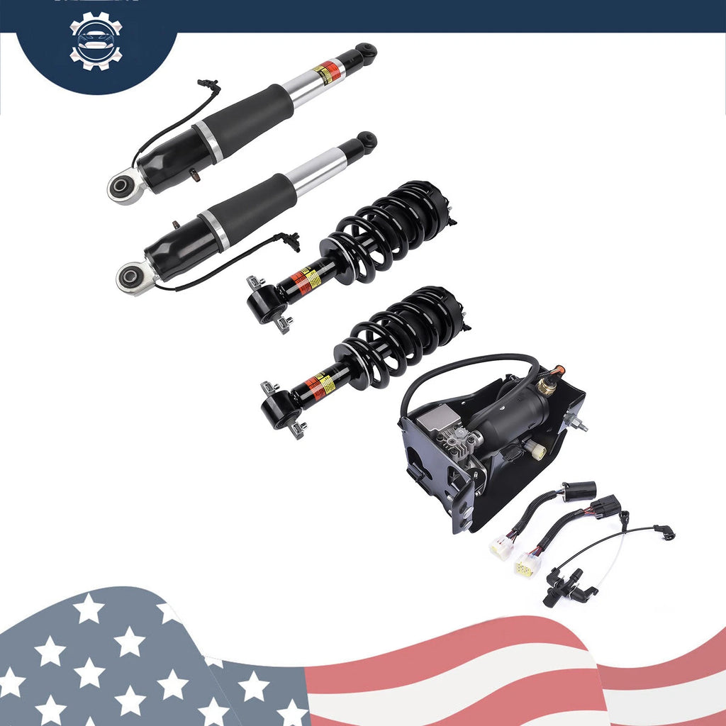 Front & Rear Shock Strut Assembly + Air Compressor for Chevy Suburban Tahoe (2015–2020)