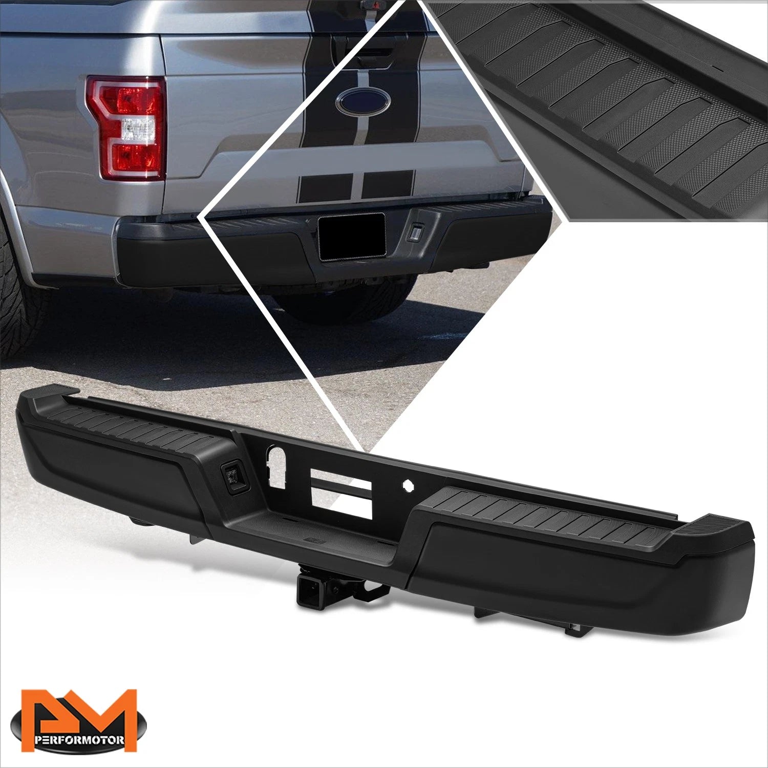 Rear Step Bumper Assembly for Ford F150 (2021–2023) w/o Sensor Holes, Tow Package, Black