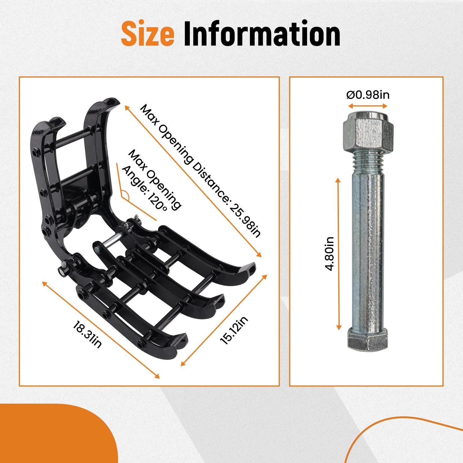 Black Steel Grapple for Mini Excavator (0.8T–1.8T)