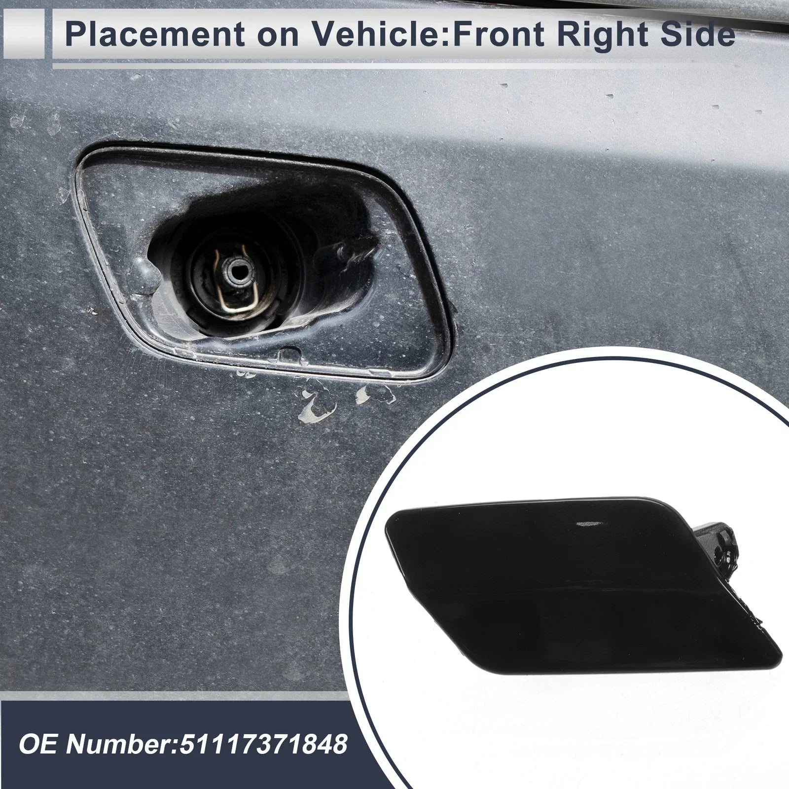 Front Right Washer Nozzle Cover Cap for BMW 335i GT xDrive Black