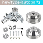 Long Water Pump & Crankshaft Pulley Kit for SBC Chevy 305 350 (1969–1995) Chrome