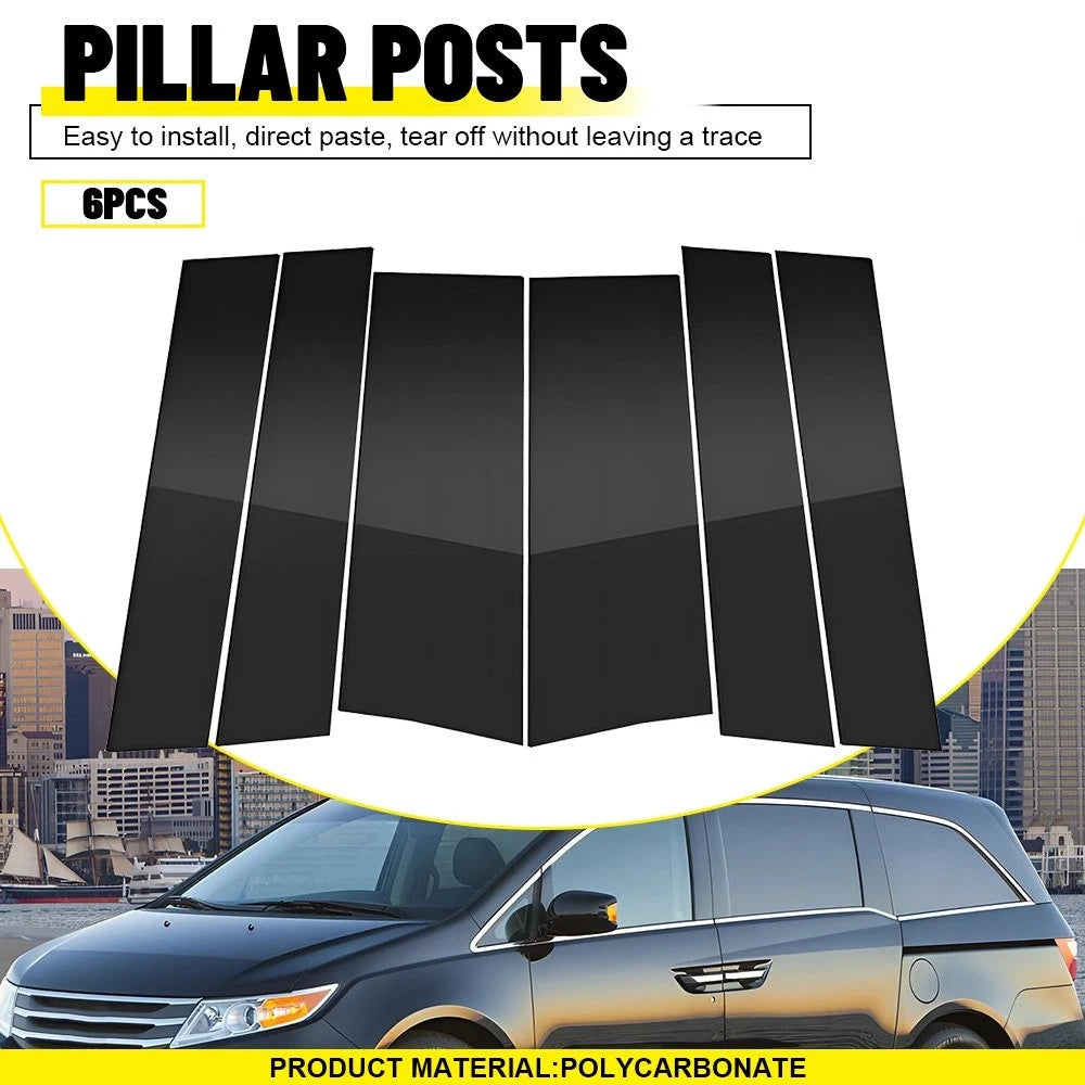 6x Window Pillars Molding Trim for Honda Odyssey (2011–2017) Glossy Black