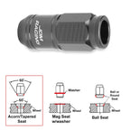 20Pc M12X1.5 Gunmetal JDM Open End Cone Wheel Lug Nut Set with Spline Locks