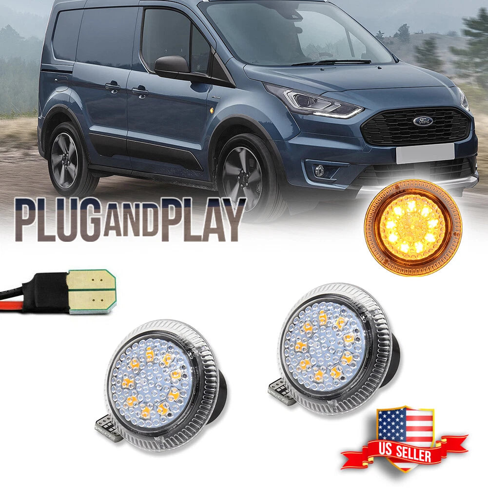 2X Clear Amber LED Side Marker Lights for Ford Transit Connect (2010–2021)