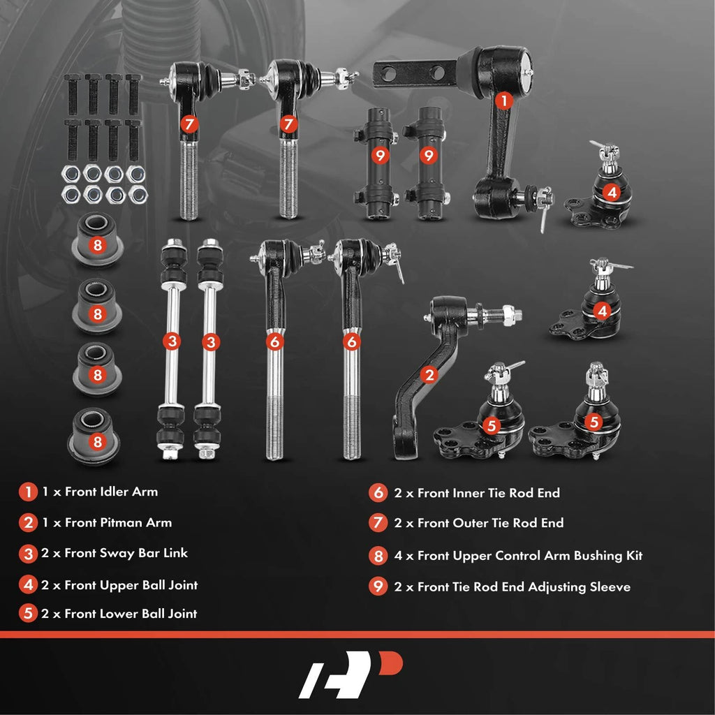 Set of 16 Front Idler & Pitman Control Arm Ball Joints for Dodge Ram 1500 (2000–2001)