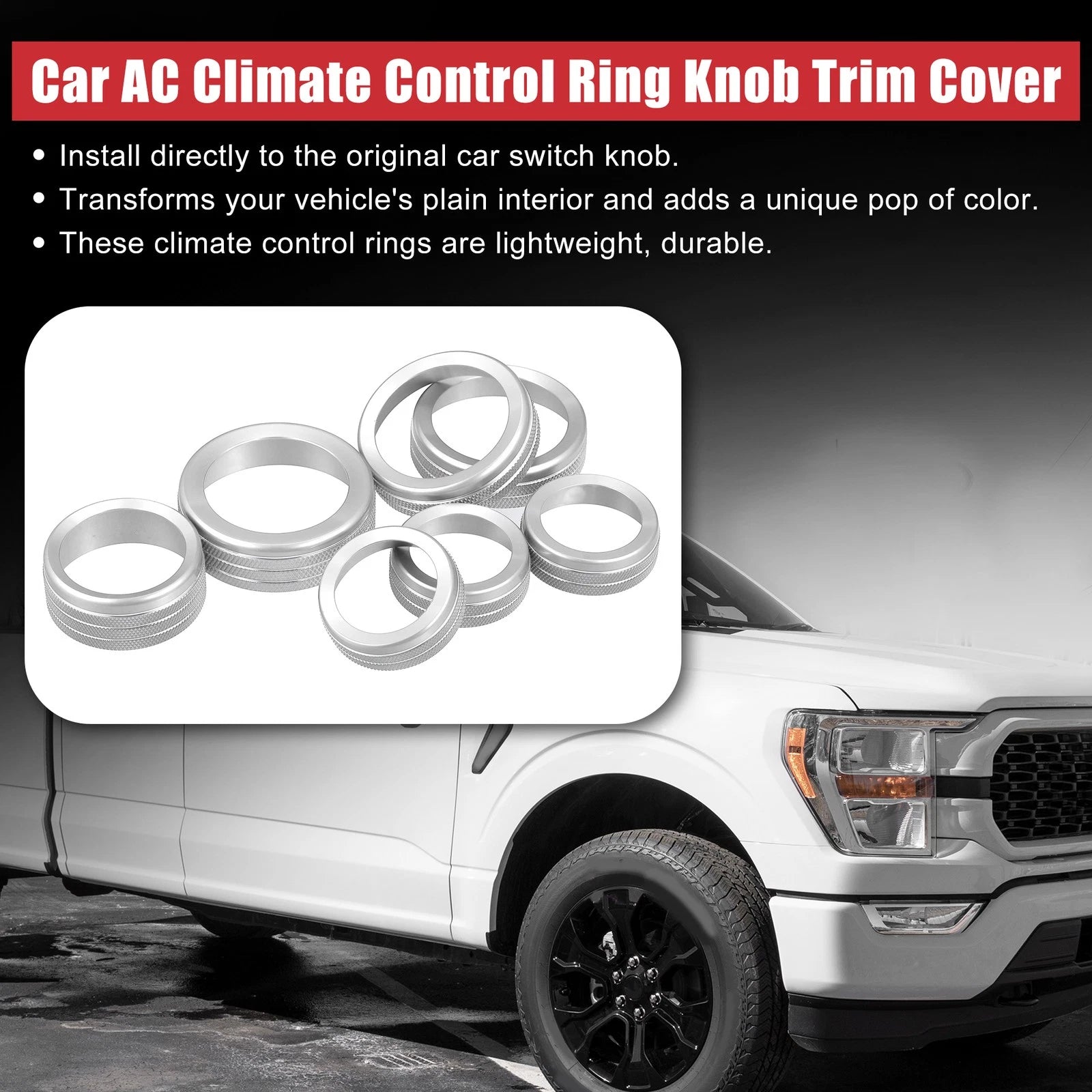 7pcs AC Climate Control Ring Knob Cover for Ford F-150 (2021–2022)
